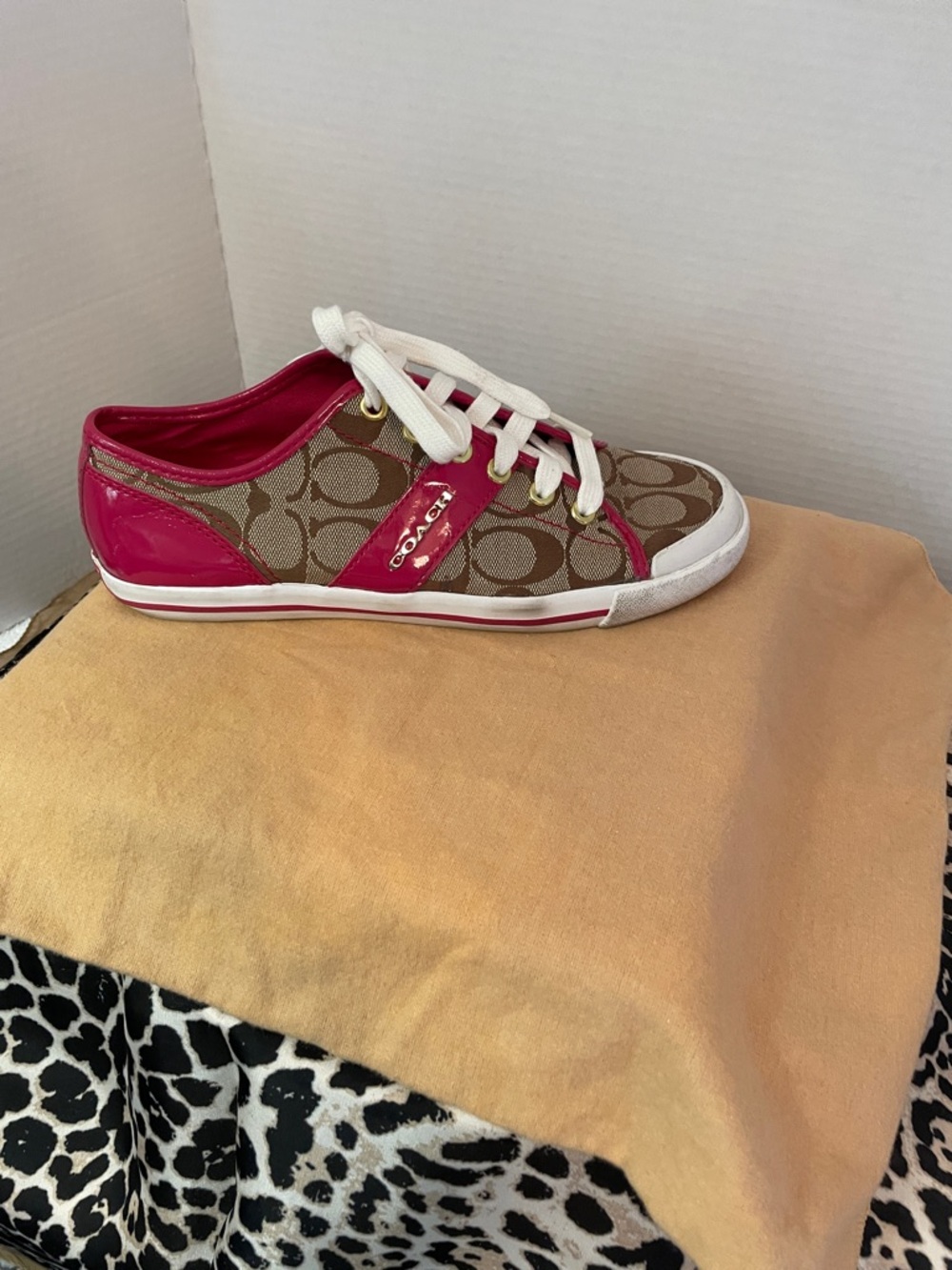 Coach Monogram Low-Top Sneakers with Pink Trim - Picture 9 of 11